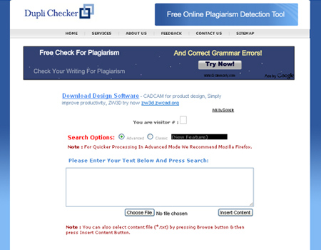 DupliChecker is a free online plagiarism checker software for finding plagery, free plagiarism scanner online, plagiarism detector free online.