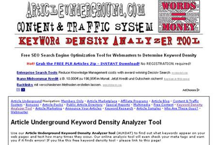 ArticleUnderGround.com - Keyword Density Analyzer Tool