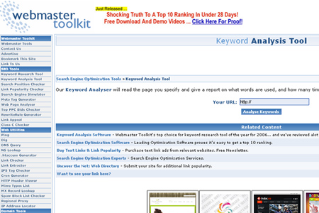 Webmaster Toolkit - Keyword Analysis Tool