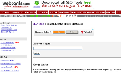 Webconfs.com - Search Engine Spider Simulator