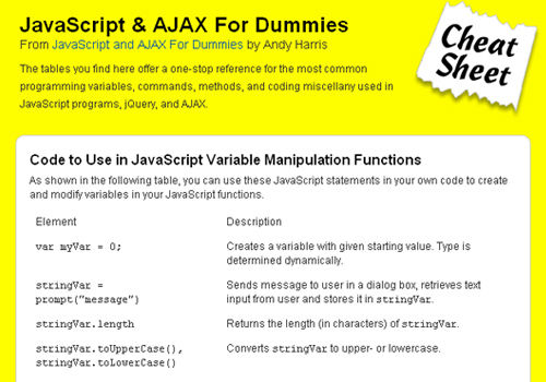 JavaScript & AJAX For Dummies Cheat Sheet