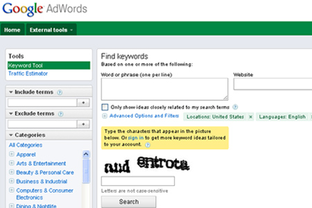 Google Adwords: Keyword Tool
